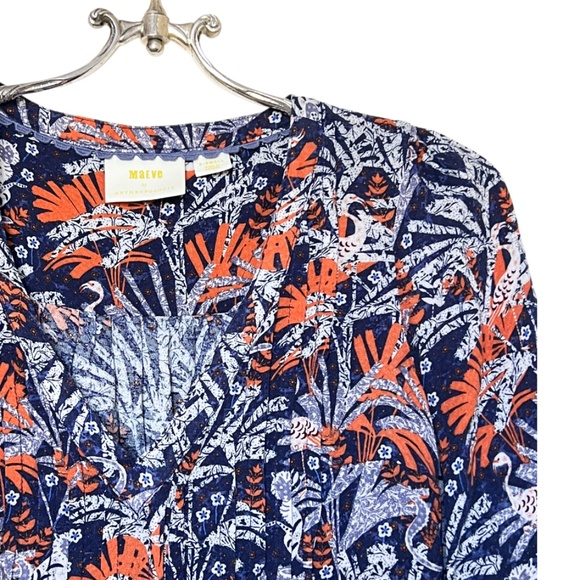 Maeve By Anthropologie Cathy Pleated Blouse with Blue and Orange Jungle Print XS - Picture 6 of 16